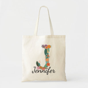 Tote Bag Lettre florale personnalisée J monogramme botaniqu