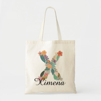 Tote Bag Lettre florale personnalisée X Monogramme nom pers
