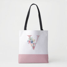 Lettre florale rose personnalisée V