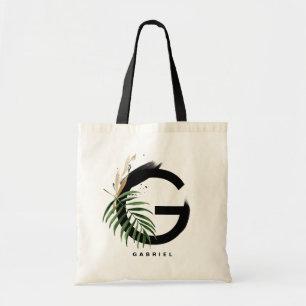Tote Bag Lettre G monogramme   Feuilles tropicaux personnal