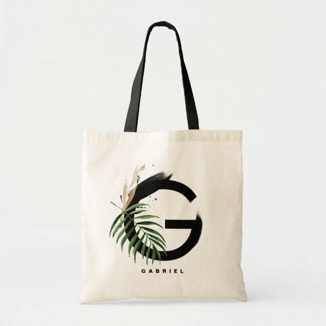 Tote Bag Lettre G monogramme | Feuilles tropicaux personnal (Devant)