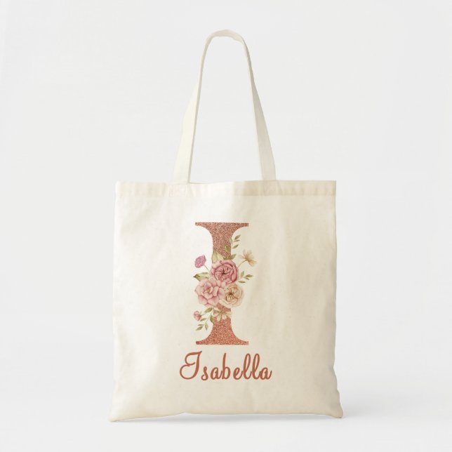 Tote Bag Lettre I Parties scintillant rose pâle Monogramme  (Devant)