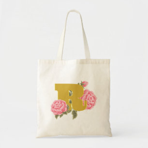 Tote Bag Lettre initiale du Rose floral Monogramme Nom Coup