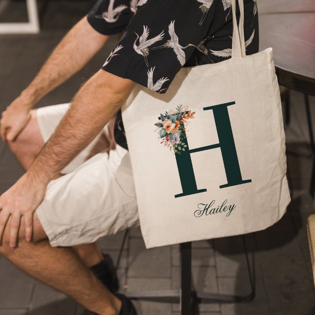 Tote Bag Lettre initiale florale Monogramme H (Créateur téléchargé)