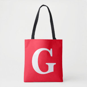 Tote Bag Lettre initiale Monogramme Rouge Blanc Plaine Simp