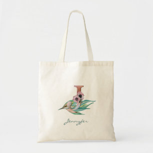 Tote Bag LETTRE J Florale Personnalisée Aquarelle Monogramm
