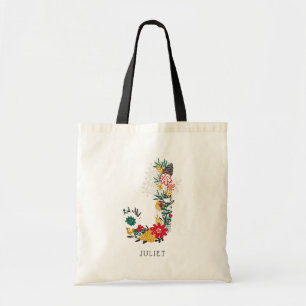 Tote Bag Lettre J   LETTRE FLEURIE Whimsical Monogramme I