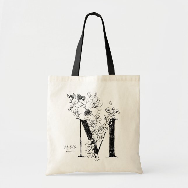 Tote Bag Lettre M fleurie nom personnalisé monogrammed (Devant)