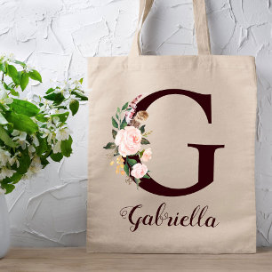 Tote Bag Lettre minimale G Blush Floral Cadeau personnalisé