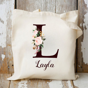 Tote Bag Lettre minimale L Blush Floral Cadeau personnalisé