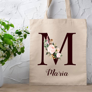 Tote Bag Lettre minimale M Blush Floral Cadeau personnalisé