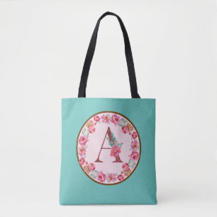 Tote Bag Lettre Monogramme A avec une image de fleur de piv