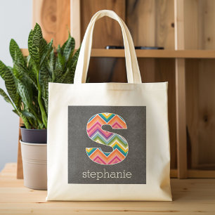 Tote Bag LETTRE MONOGRAPHIQUE CHalkboard S AVEC Bright Chev
