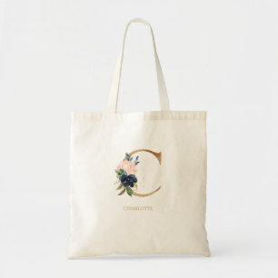 Tote Bag LETTRE MONOGRAPHIQUE Florale BLANC DE LA Marine "C