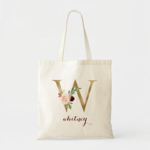 Tote Bag LETTRE MONOGRAPHIQUE OR BOURG BOURG Floral "W"
