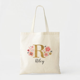 Tote Bag LETTRE MONOGRAPHIQUE OR "R" Floral