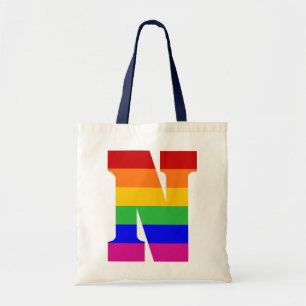 Tote Bag Lettre N d'arc-en-ciel