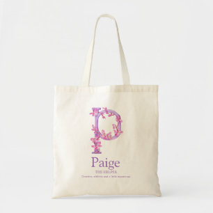 Tote Bag Lettre P monogramme orchidées aquarelle personnali