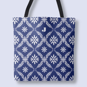 Tote Bag Lettre personnalisée Elégant Motif bleu initial