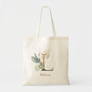TOTE BAG LETTRE PERSONNALISÉE FEUILLE VERDOYANTE EN FEUILLE