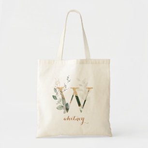 TOTE BAG LETTRE PERSONNALISÉE GRECQUE FEUILLE D'OR FEUILLE