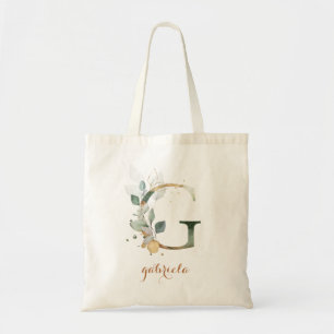 TOTE BAG LETTRE PERSONNALISÉE GRECQUE FEUILLE D'OR FEUILLE