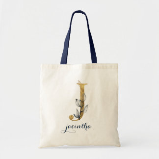 Tote Bag LETTRE PERSONNELLE "J" Bleue D'OR DE LA Marine Flo