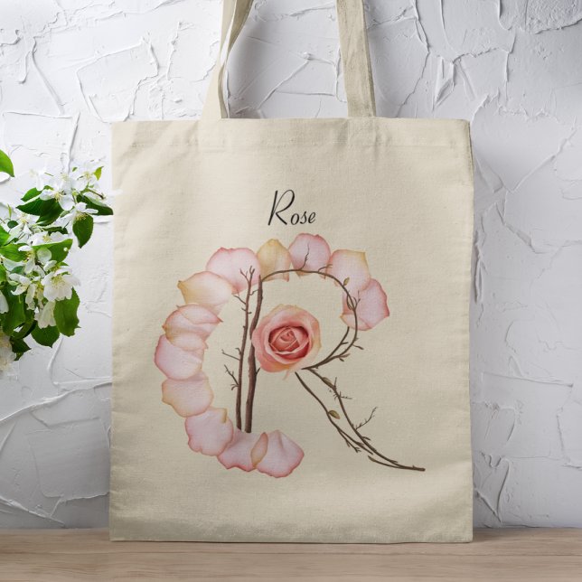 Tote Bag Lettre R Monogramme de pétale de rose élégante ave (Créateur téléchargé)