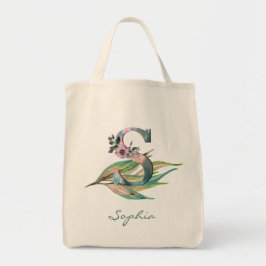 Tote Bag LETTRE S Florale Personnalisée Aquarelle Monogramm