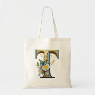 Tote Bag Lettre T florale bohème élégante