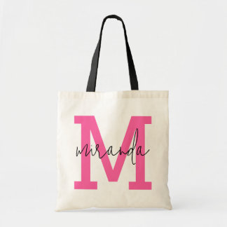 Tote Bag Lettre Varsity rose Monogramme Nom du script cursi
