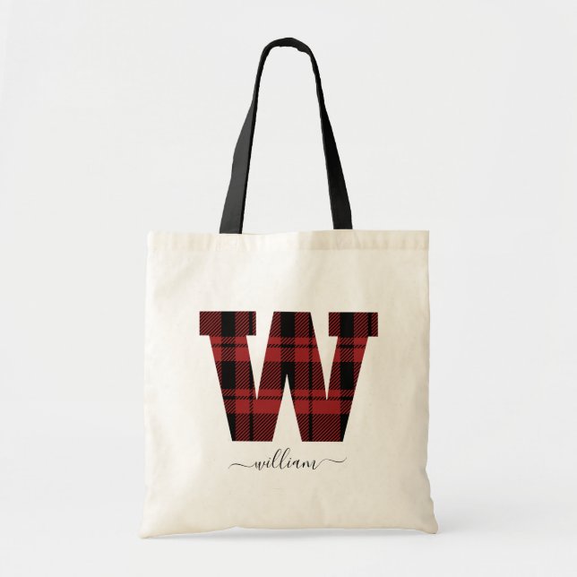 Tote Bag Lettre "W" en rouge et en noir (Devant)