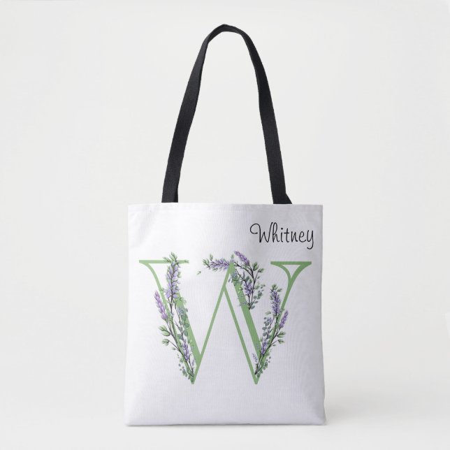 Tote Bag Lettre "W" Lavender Eucalyptus botanique (Devant)