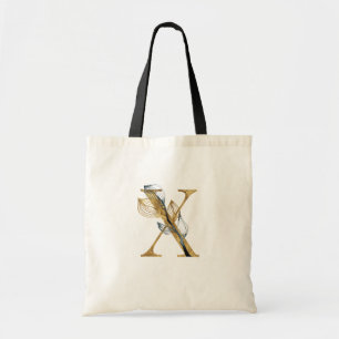 Tote Bag *~* Lettre X Monogramme or Feuille noir initial