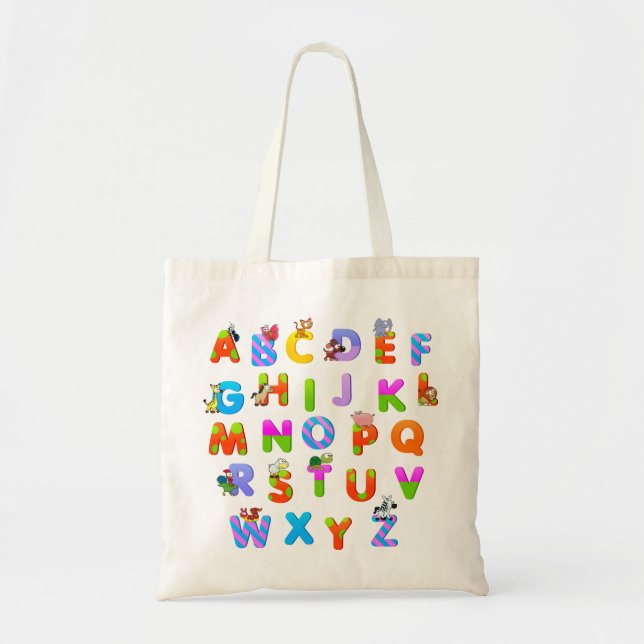 Tote Bag Lettres alphabétiques colorées (Devant)