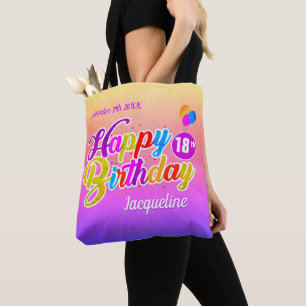 Tote Bag Lettres Colorées Amusantes Joyeux Anniversaire Nom