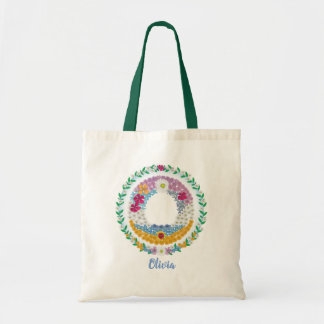 Tote Bag Lettres de fleurs "O" initiales avec nom personnal