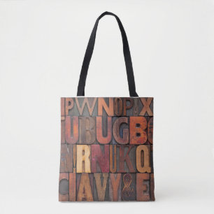 Tote Bag lettres de l'alphabet aléatoire - letterpress vint