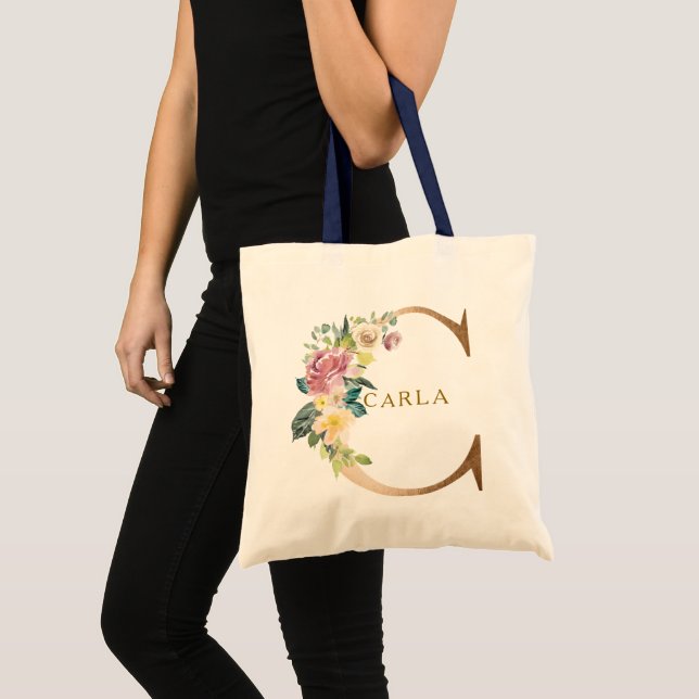 Tote Bag Lettres florales d'or Monogramme C (Devant (produit))