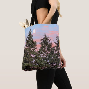 Tote Bag Lever de lune au coucher du soleil avec nuages ros