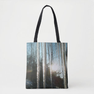 Tote Bag Lever du soleil à travers Icicles hiver Photograph