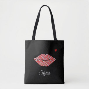 Tote Bag Lèvres diamant élégants, calligraphie et cœur sur
