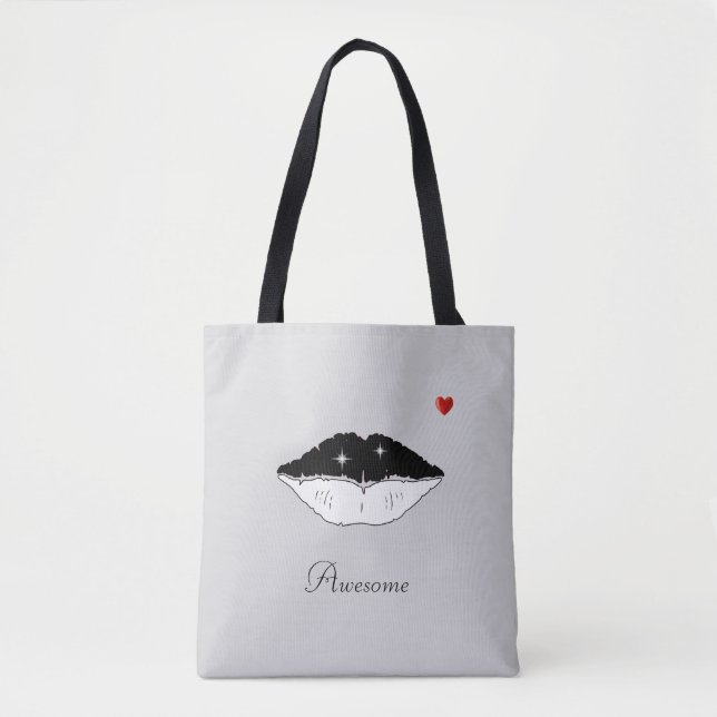 Tote Bag Lèvres et calligraphie noir & blanc élégantes sur  (Devant)