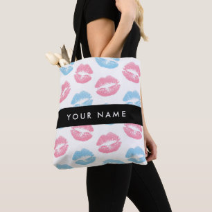Tote Bag Lèvres Roses, Lèvres Bleues, Baiser, Votre Nom, Pe