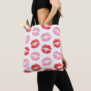 Tote Bag Lèvres rouges et roses, Motif des lèvres, bâton à