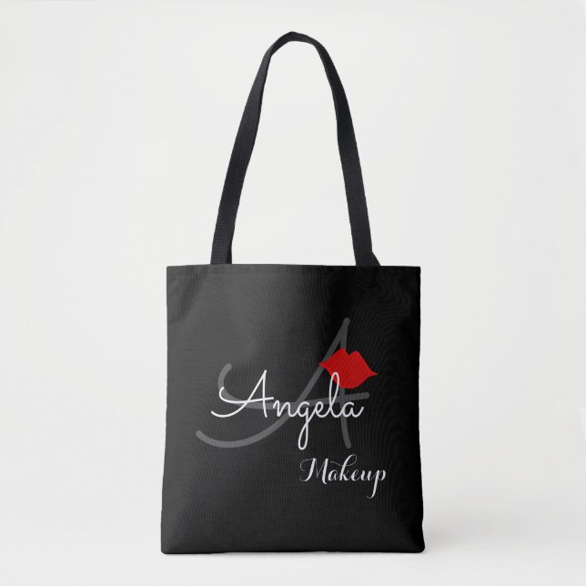 Tote Bag lèvres rouges . maquillage artiste monogramme beau (Devant)