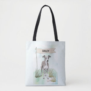 Tote Bag Lévrier Whippet Personnalisé Aquarelle Chien