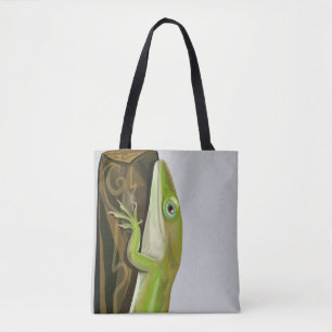 Tote Bag Lézard anole vert