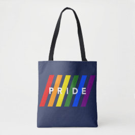 Tote Bag LGBTQ FIDE Diagonal Rainbow Stripes sur Navy Blue
