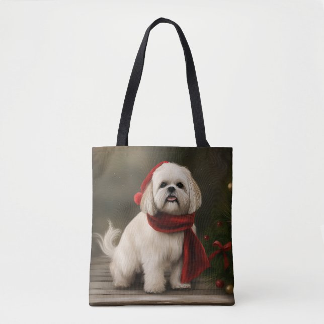 Tote Bag Lhasa Apso Chien dans Noël de neige (Devant)